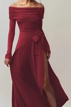 Bow Off Shoulder Long Sleeve Maxi Dress