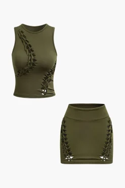 Braided Cut Out Round Neck Tank Top And Skirt Set