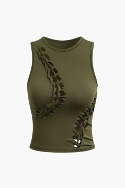 Braided Cut Out Round Neck Tank Top And Skirt Set