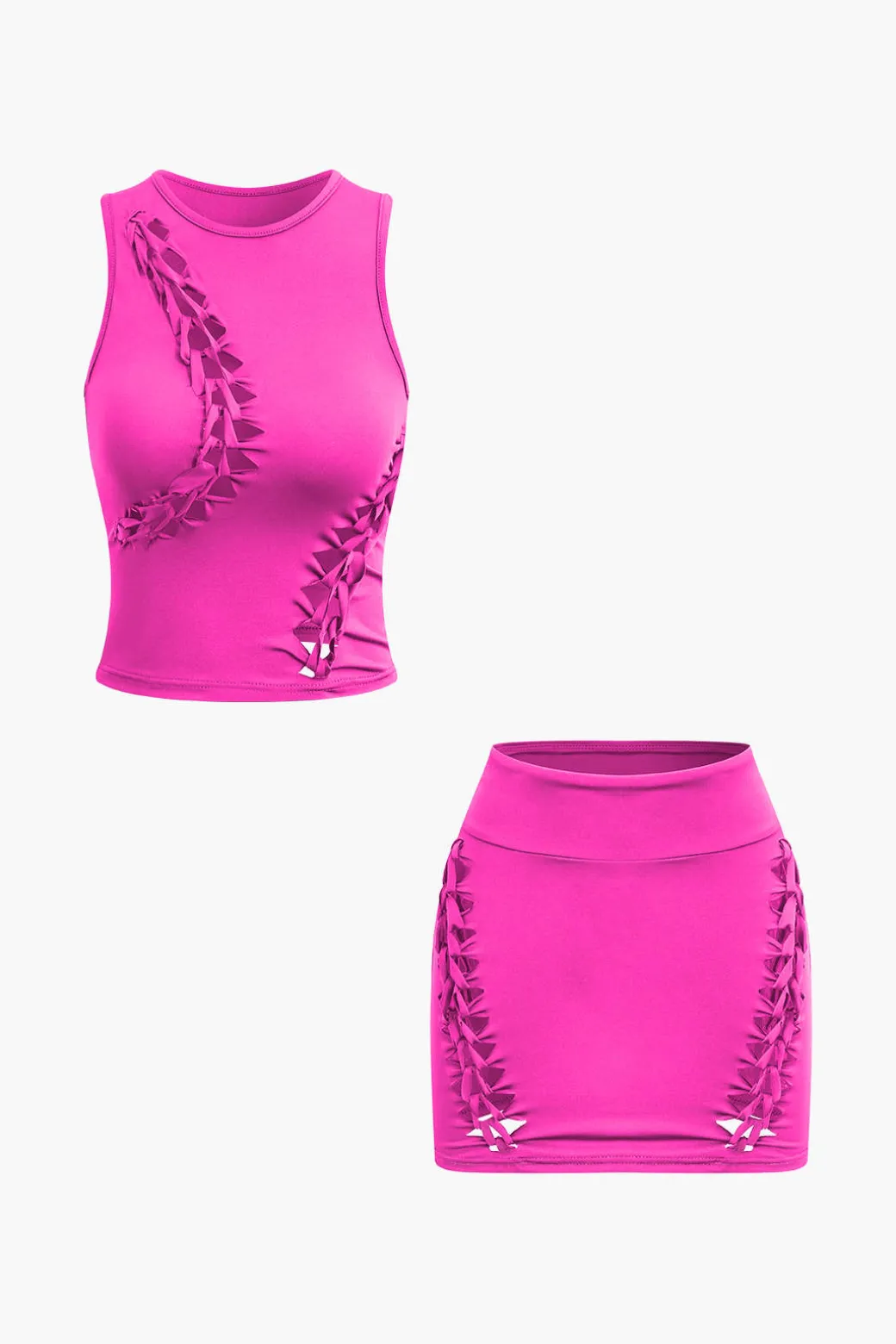 Braided Cut Out Round Neck Tank Top And Skirt Set