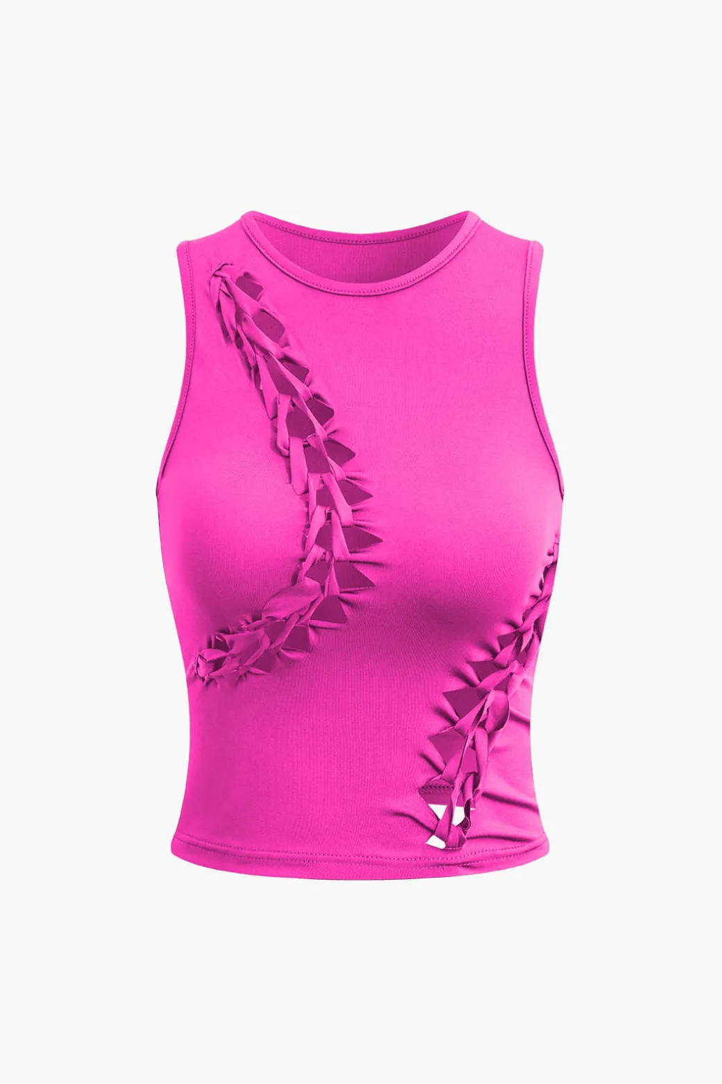 Braided Cut Out Round Neck Tank Top And Skirt Set