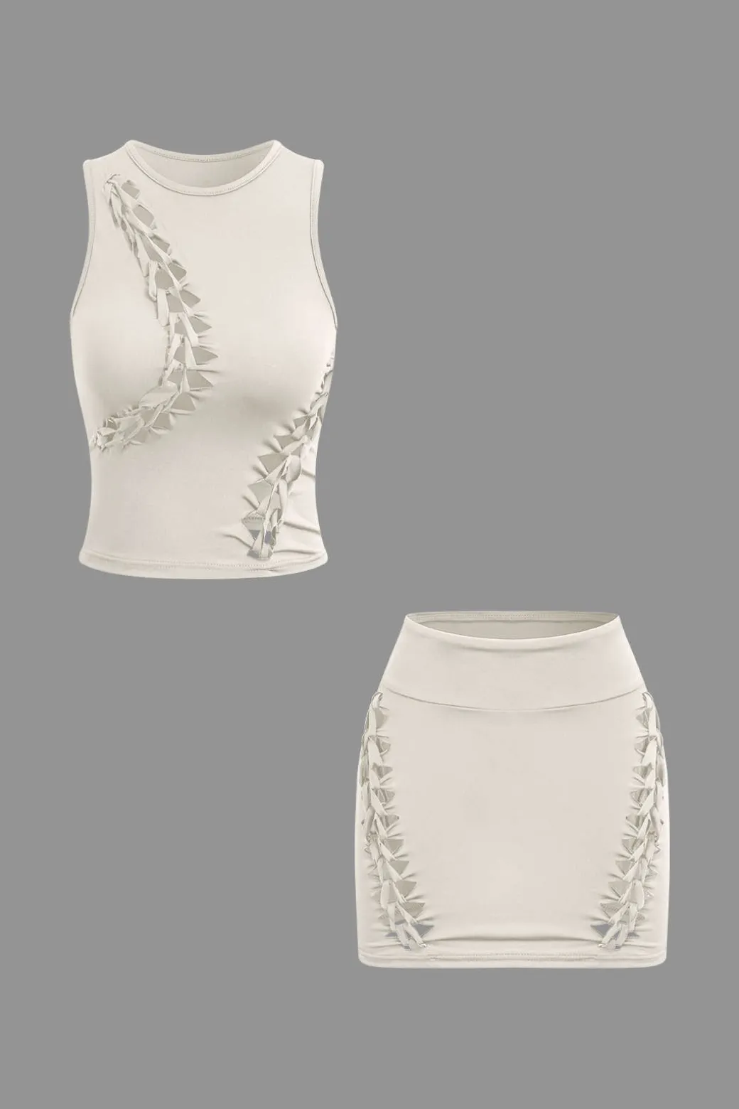 Braided Cut Out Round Neck Tank Top And Skirt Set