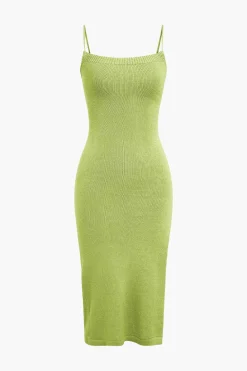 Braided Tie Slip Slit Knit Midi Dress