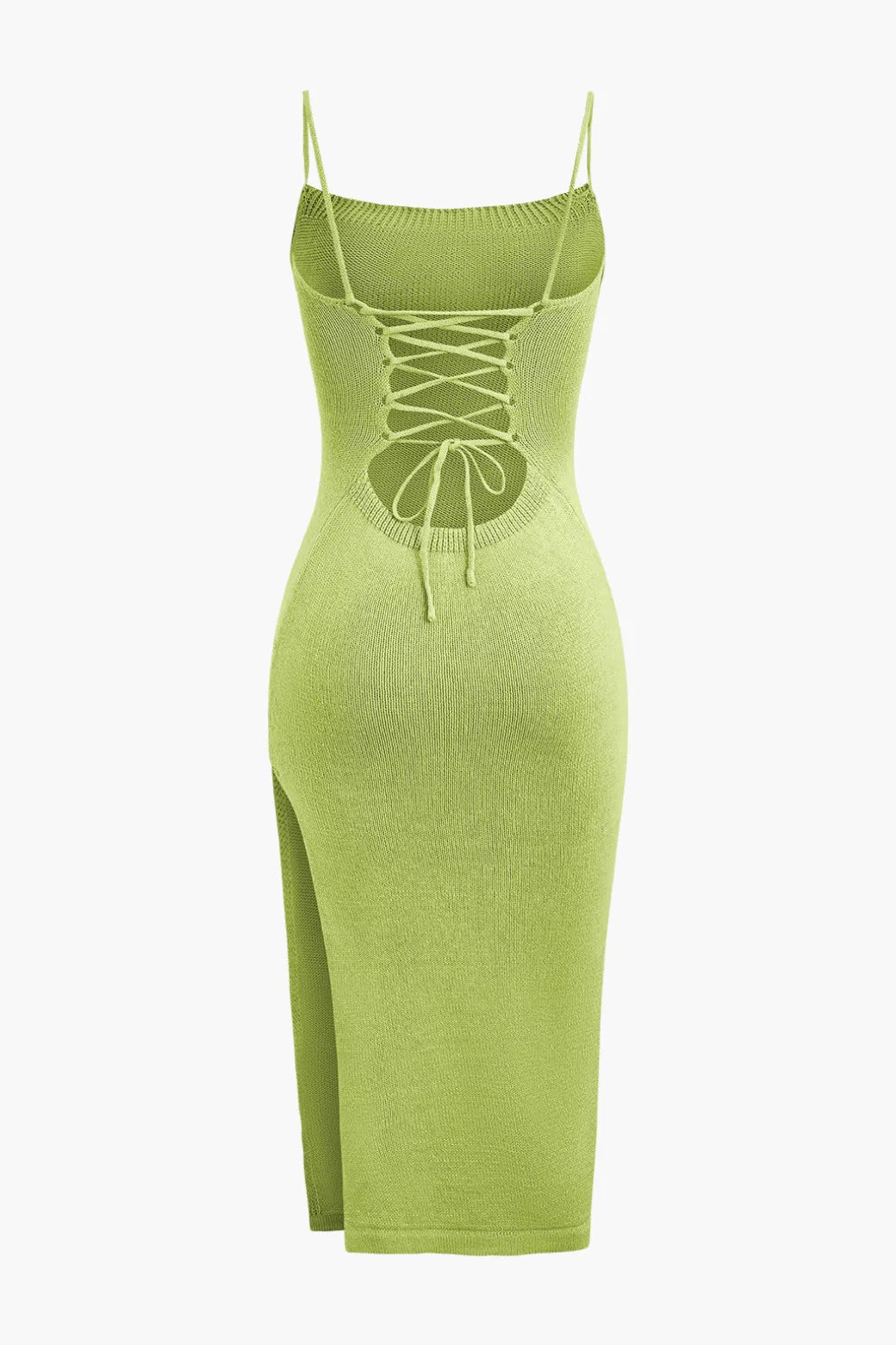 Braided Tie Slip Slit Knit Midi Dress