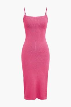 Braided Tie Slip Slit Knit Midi Dress