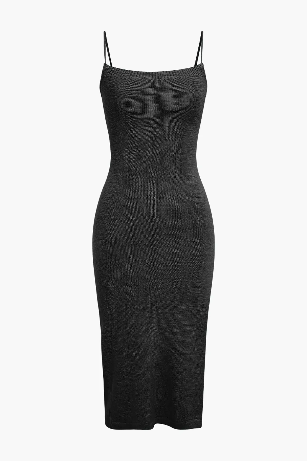 Braided Tie Slip Slit Knit Midi Dress