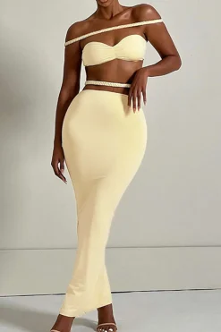 Braids Bare Shoulder Cut Out Maxi Dress