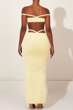 Braids Bare Shoulder Cut Out Maxi Dress