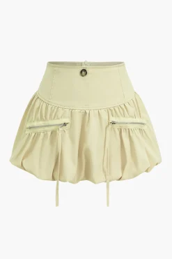Bubble Hem Mini Skirt With Zip Pocket Detail