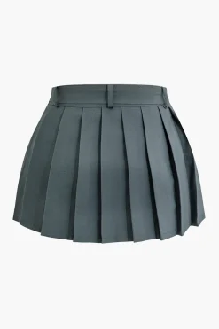 Buckle Layer Pleated Mini Skirt