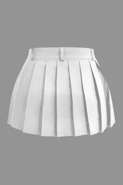 Buckle Layer Pleated Mini Skirt