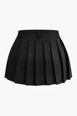 Buckle Layer Pleated Mini Skirt