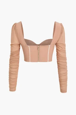 Bustier Mesh Patchwork Long Sleeve Top