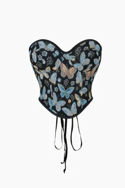 Butterfly Jacquard Tie-Up Tube Top