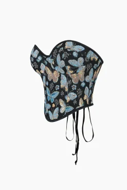 Butterfly Jacquard Tie-Up Tube Top