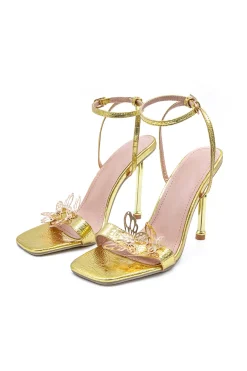 Butterfly Metallic Cut Out Open Toe High Heels