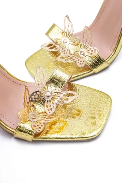 Butterfly Metallic Cut Out Open Toe High Heels
