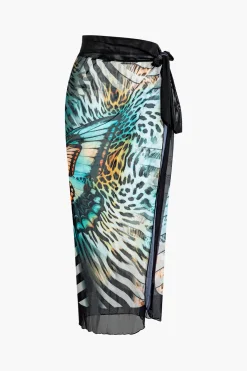Butterfly Pattern Tummy Control One-Piece Swimsuit And Cover Up Set