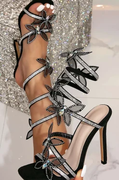 Butterfly Rhinestone Square Toe High Heels