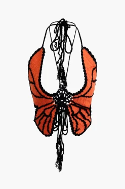 Butterfly Tie Halter Tank Top And Tassel Midi Skirt Set