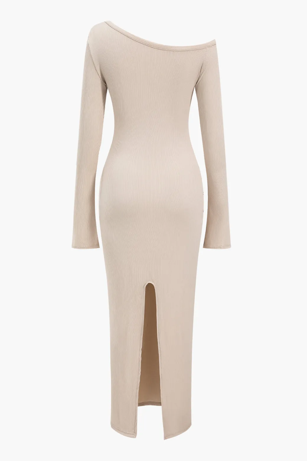 Button Asymmetric Neck Long Sleeve Maxi Dress