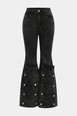Button Detail Flared Leg Jeans