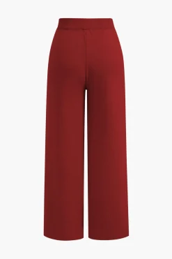 Button Detail Knit Cardigan And Wide-Leg Pants Set