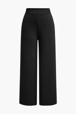 Button Detail Knit Cardigan And Wide-Leg Pants Set