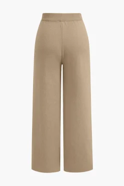 Button Detail Knit Cardigan And Wide-Leg Pants Set