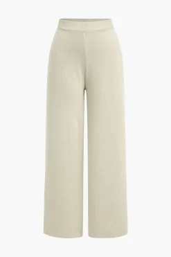 Button Detail Knit Cardigan And Wide-Leg Pants Set