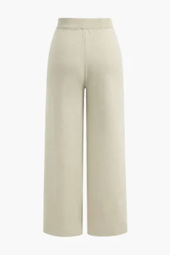 Button Detail Knit Cardigan And Wide-Leg Pants Set