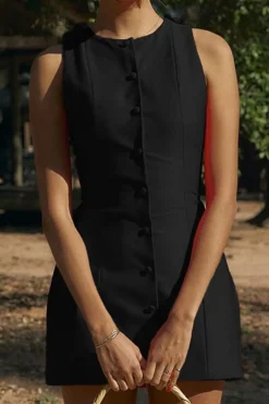 Button Front Sleeveless Mini Dress