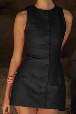 Button Front Sleeveless Mini Dress