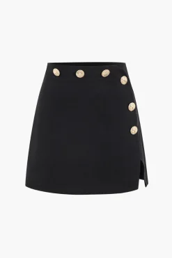 Button High Waist Skirt