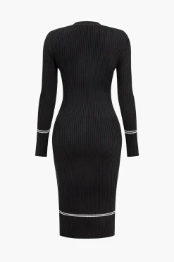 Button Knit Tie-Up Pocket Sweater Dress