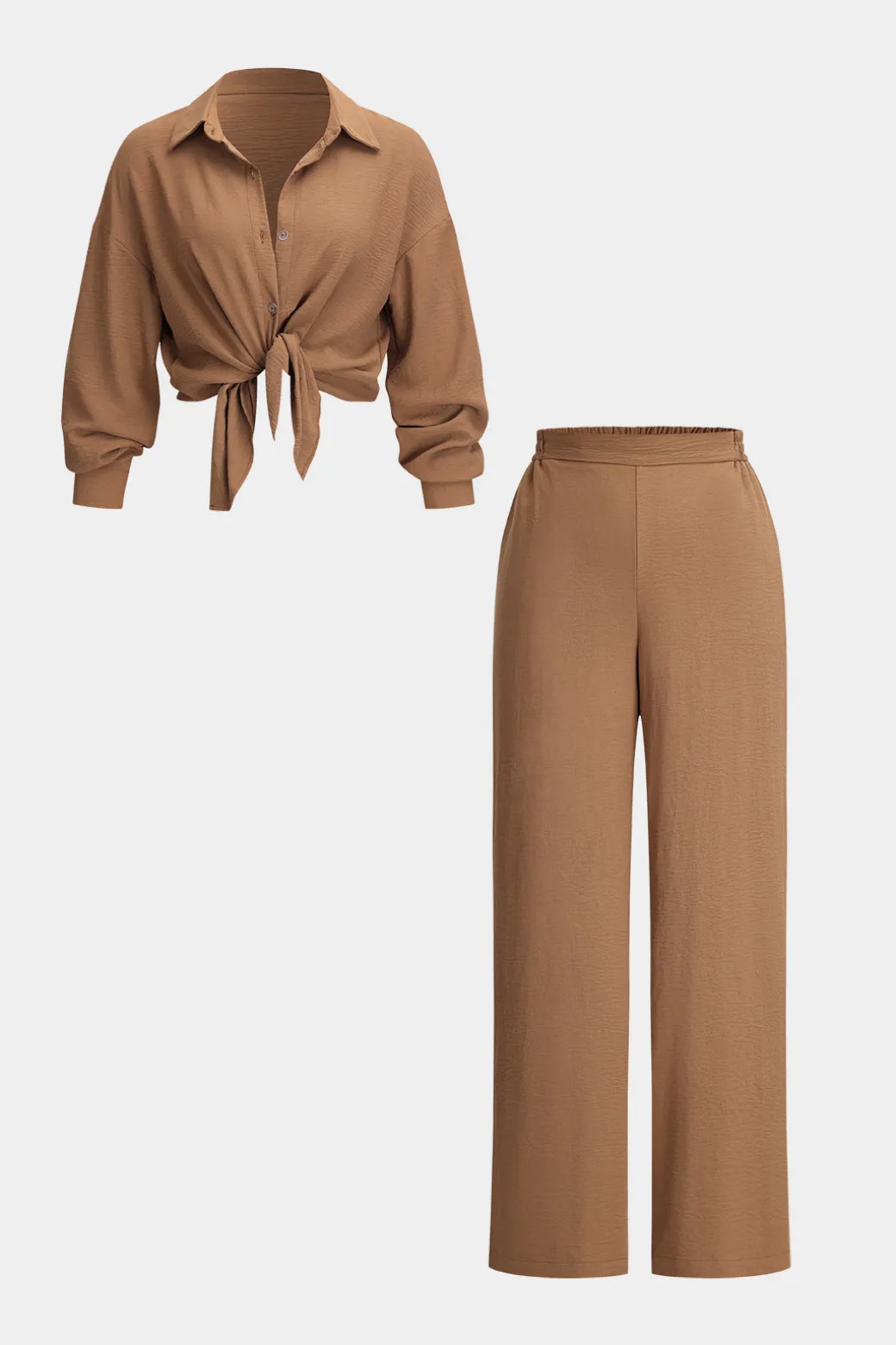 Button Long Sleeve Shirt And Wide Leg Trousers Set