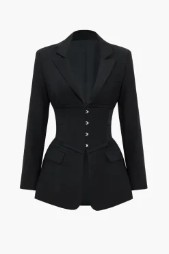 Button Notched Lapel Blazer