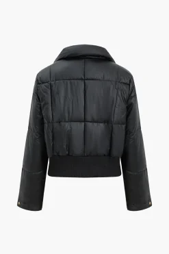 Button Padded Stand Collar Long Sleeve Puffer