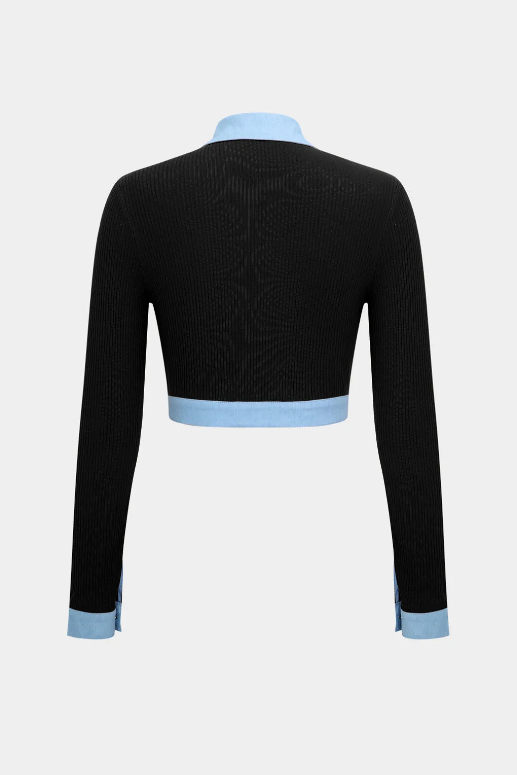 Button Patchwork Long Sleeve Top And Zipper Trousers Set