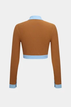 Button Patchwork Long Sleeve Top And Zipper Trousers Set