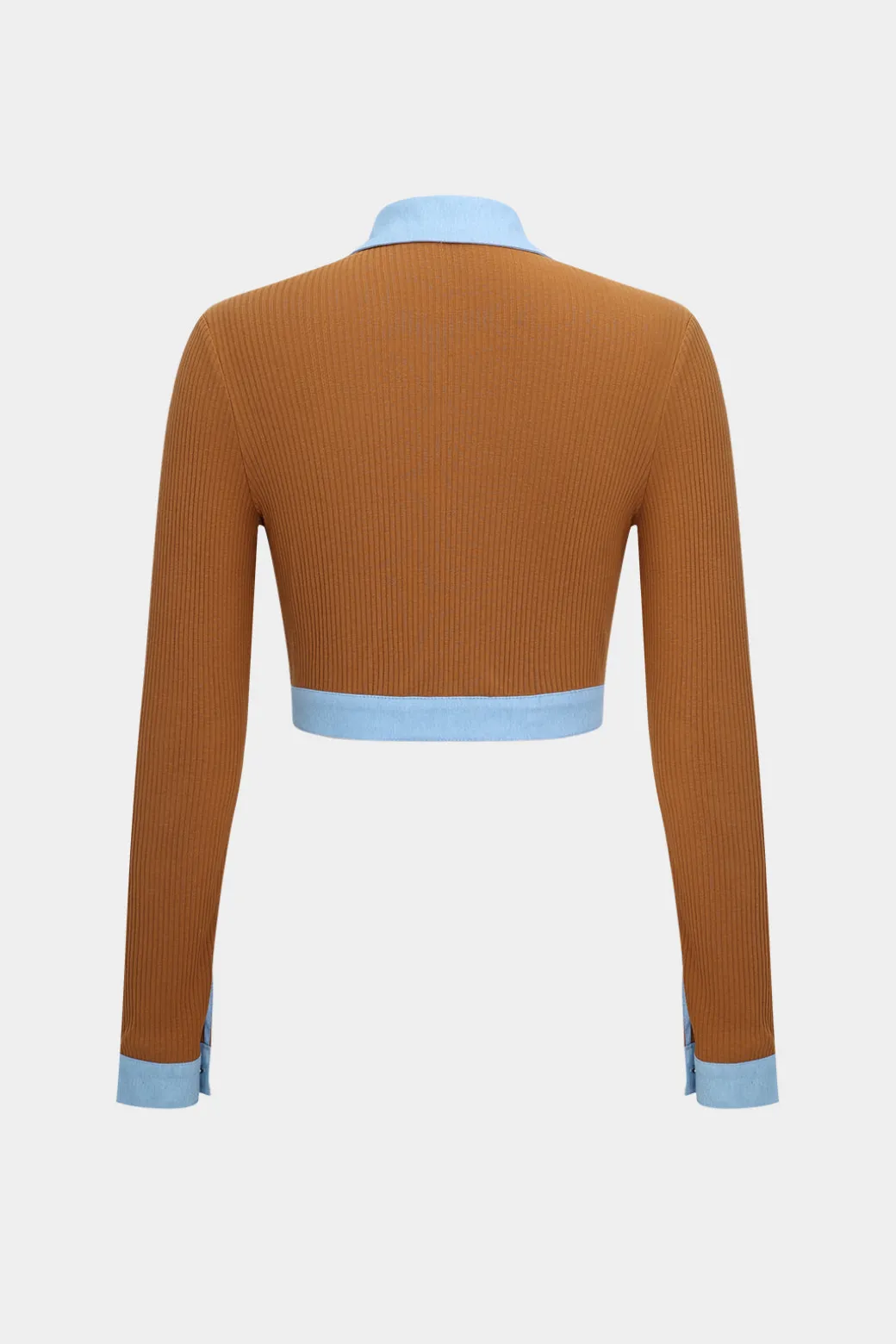 Button Patchwork Long Sleeve Top And Zipper Trousers Set