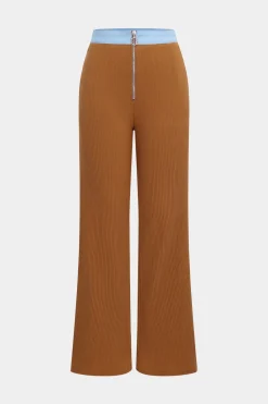 Button Patchwork Long Sleeve Top And Zipper Trousers Set