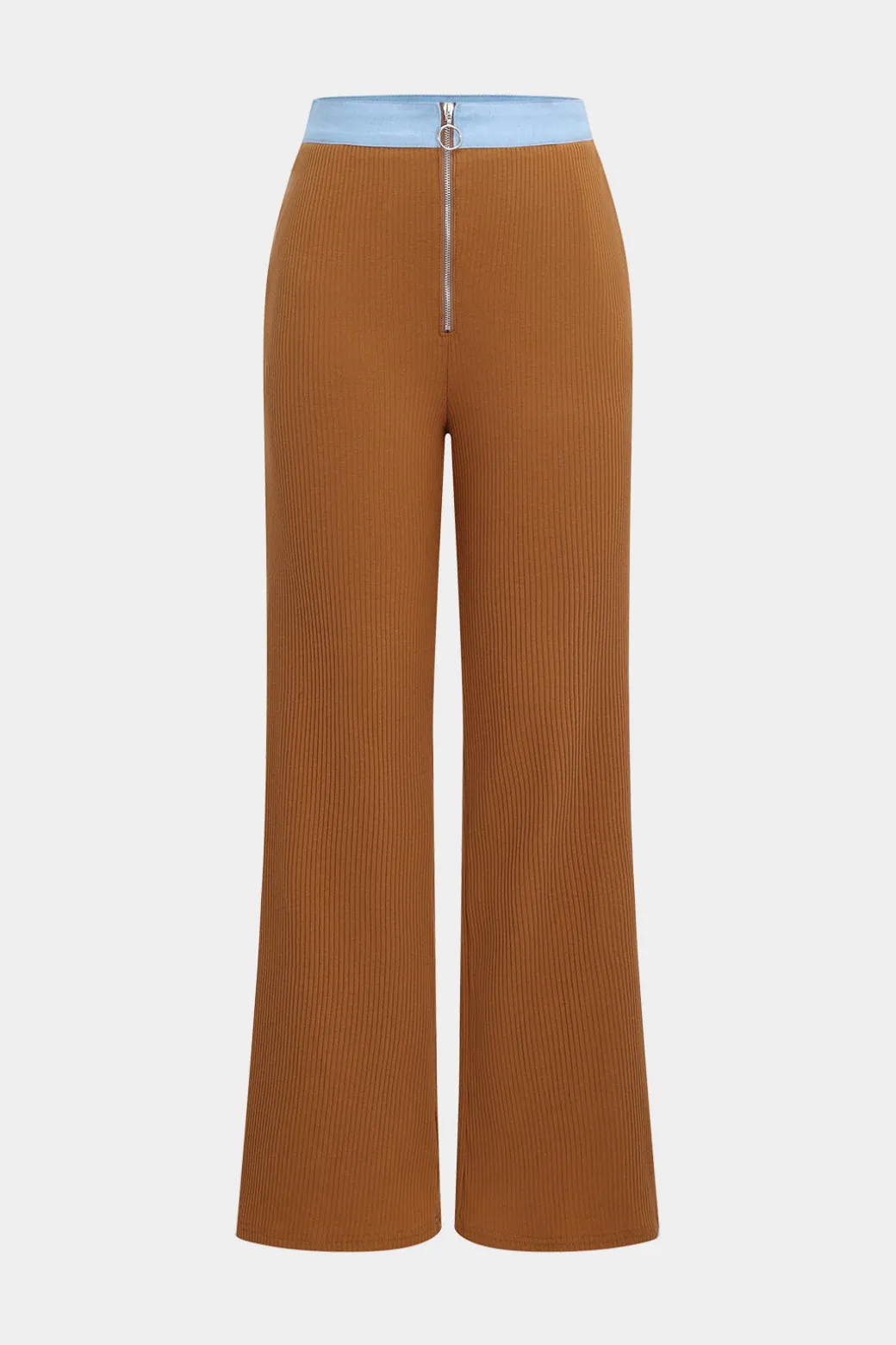 Button Patchwork Long Sleeve Top And Zipper Trousers Set