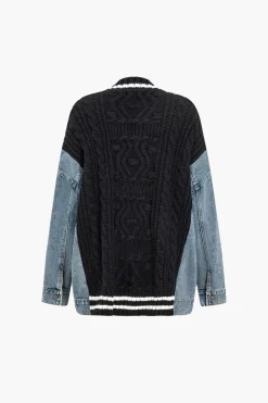 Button Patchwork Pocket Sweater Cardigan