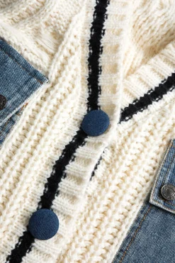 Button Patchwork Pocket Sweater Cardigan