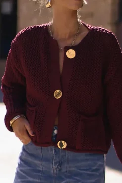 Button Round Neck Sweater Cardigan