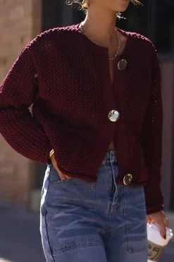Button Round Neck Sweater Cardigan