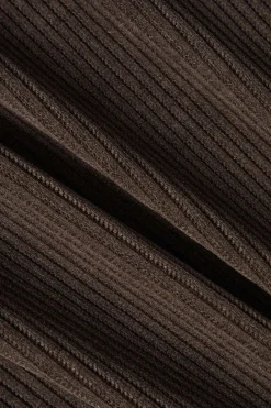 Button V-Neck Belted Long Sleeve Corduroy Maxi Dress