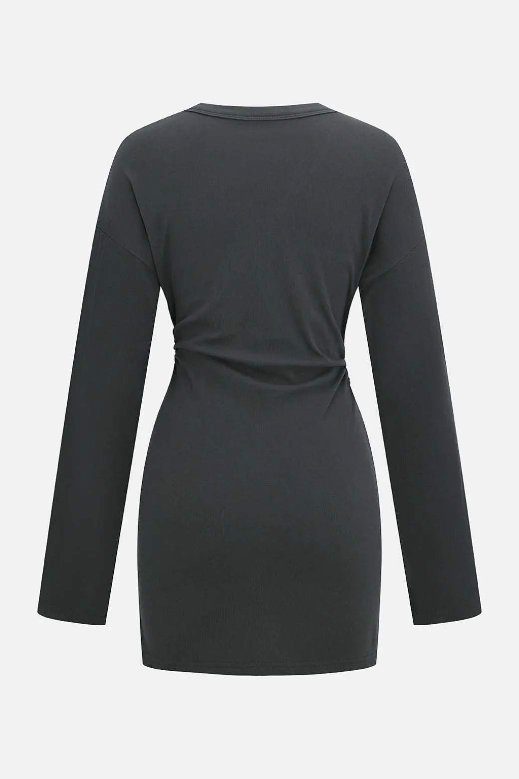 Button V-Neck Long Sleeve Mini Dress