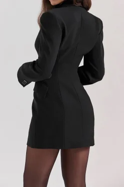 Button V-Neck Pocket Long Sleeve Mini Dress